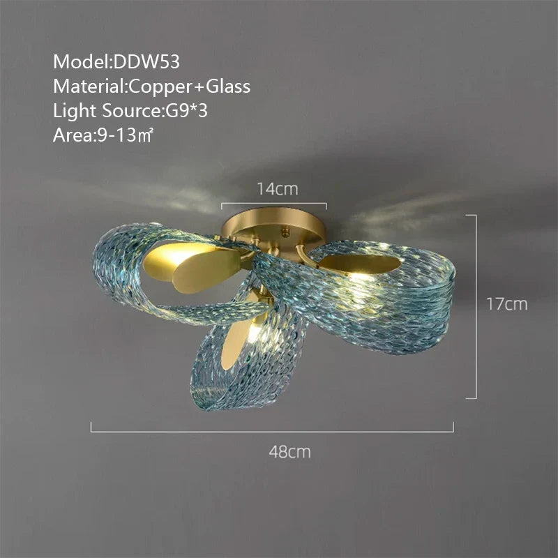 Peacock Leaf LED Copper Ceiling Chandelier for Living Room Décor