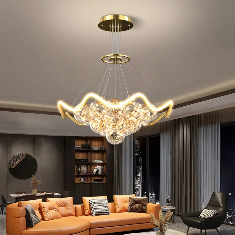 Bubble Pendant Chandelier: Modern Dimmable LED Lighting for Home Decor
