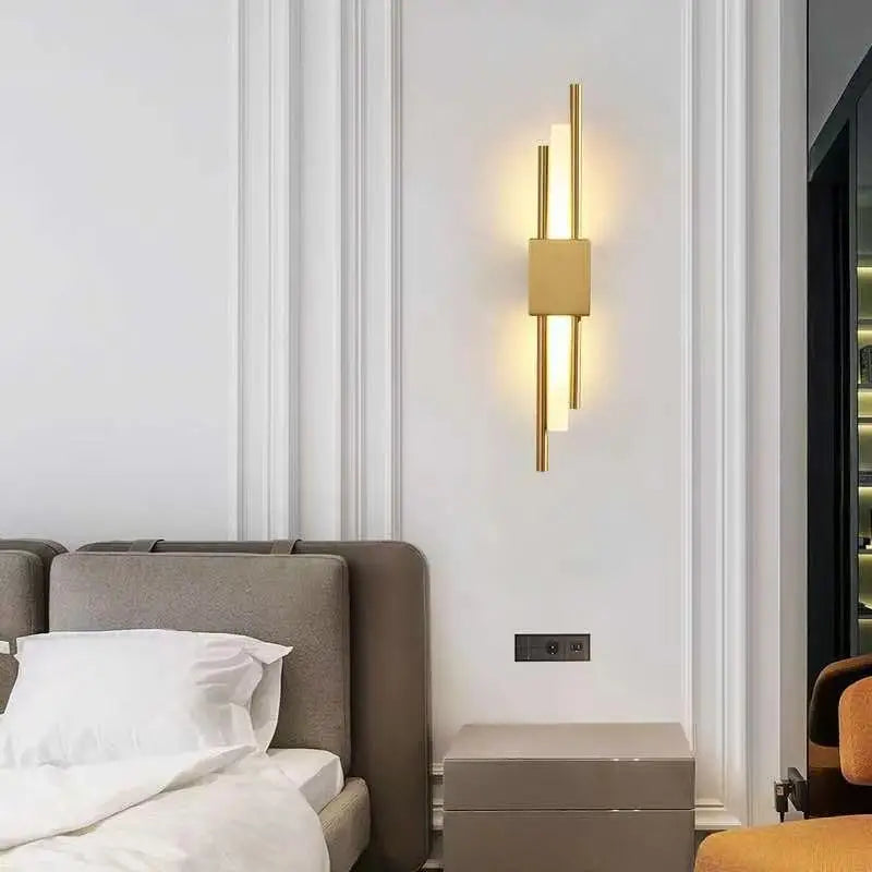 Art Deco Gold LED Wall Sconce with Marble Accent - Modern Bedroom & Living Room Lighting