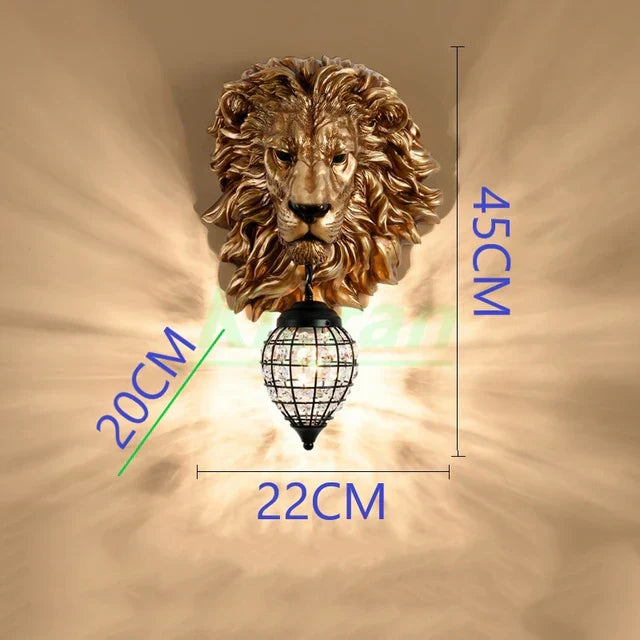 Lion Head Resin Wall Lamp: European Style Living Room Light for Home Décor