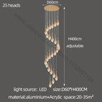 Gold LED Staircase Chandelier: Elegant Luxury Large Pendant Lamp for Living Room