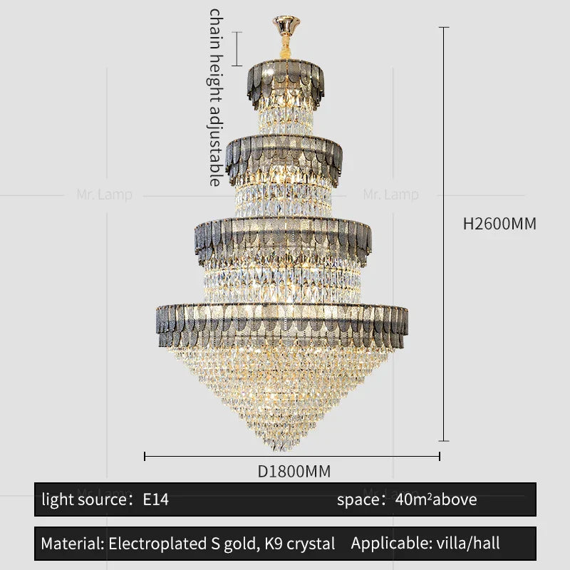 European-Style Duplex Villa Loft Crystal Chandelier - High-End Luxury Lighting Solution