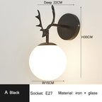 Retro Antlers Glass Ball Wall Lamp for Indoor LED Decor Lighting