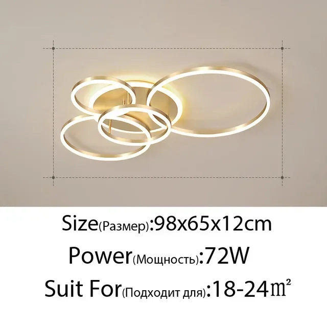 Modern Golden White Ring Chandelier for Living Room, Dimmable LED Ceiling Light