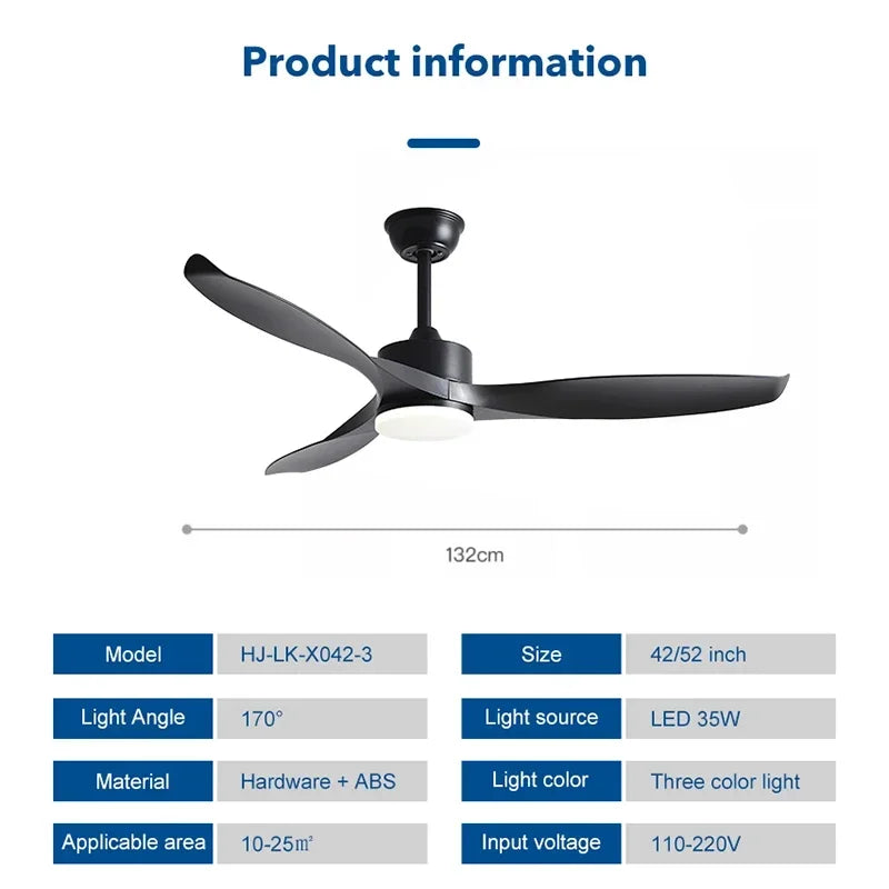 Pure Copper DC Motor Remote Control Ceiling Fan with Light
