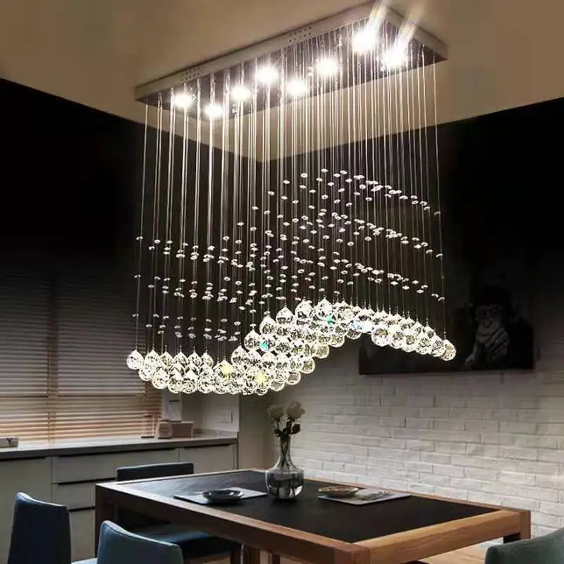 Wave Art LED Crystal Chandelier Chrome Finish Modern Suspension Lighting