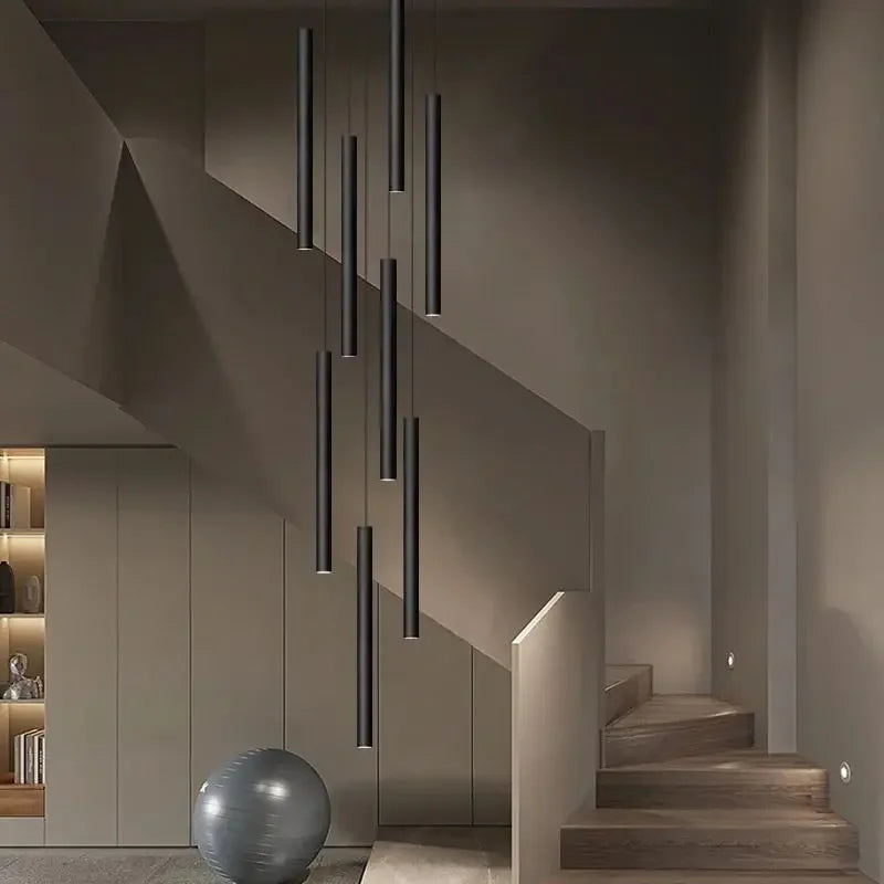 Modern Minimalist LED Stair Chandelier for Duplex Building Villa Living Room Dining Area