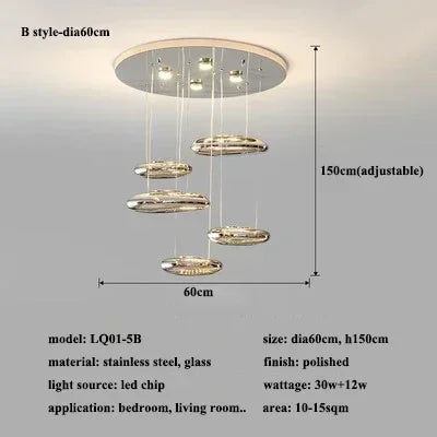 Chrome Art Ceiling Lamp for Modern Living Room, Bedroom Chandelier Lighting, Luxury Fixtures