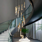 Gold Crystal Stairs Chandelier Luxe LED Pendant Light Luxury Indoor Lighting