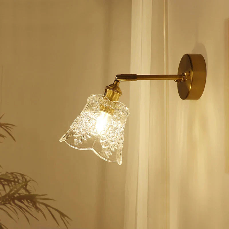 Brass Mirror Wall Sconce with Glass Shade for Bedroom and Living Room