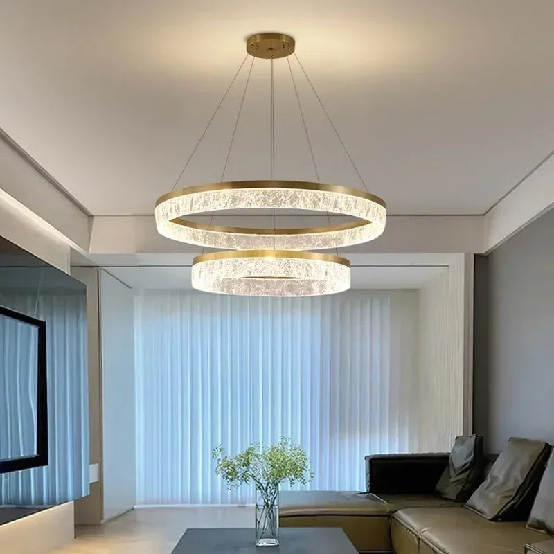 Modern LED Golden Round Chandelier Living Room Luxury Ring Lighting