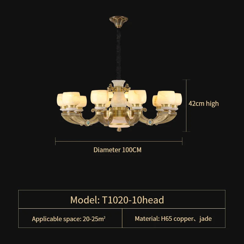 Chinese Jade Chandelier: Elegant All-Copper Lighting for Living Room, Bedroom, Dining Hall