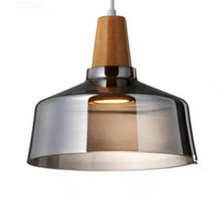 Glass & Wood Pendant Light: Modern Nordic Hanging Lamp for Bar, Table, Dining - Gray Retro Decor