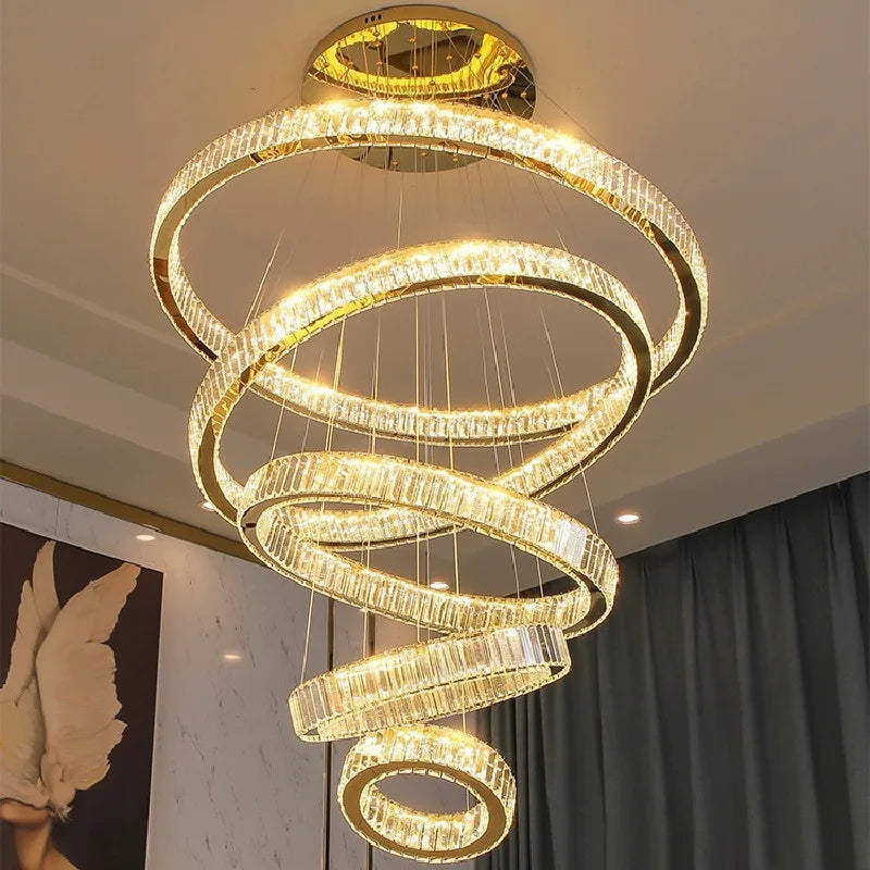 Crystal Round Chandelier: Elegant Stair Pendant Light for Luxury Home Decor
