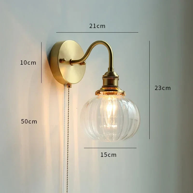 Copper LED Wall Sconce Mirror Stair Light with Pull Switch