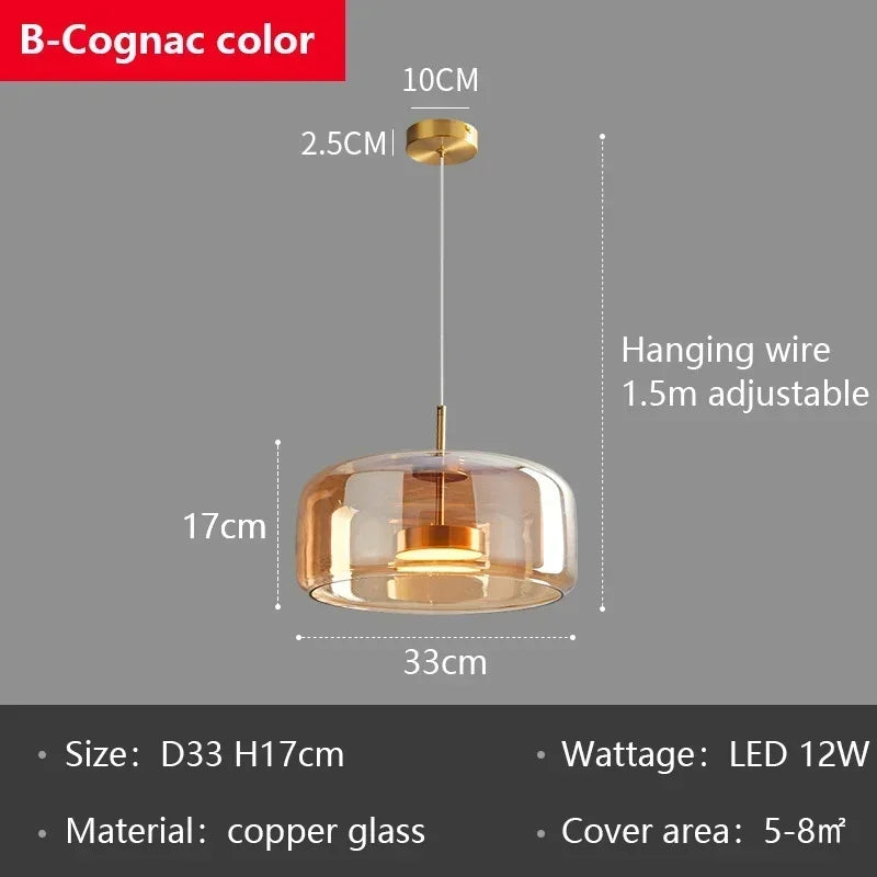 Nordic Glass LED Pendant Lights Copper Chandeliers for Home Decor