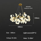 Nordic Ginkgo Branch Leaf Ceiling Chandelier Pendant Lamp for Living Room Home Decor
