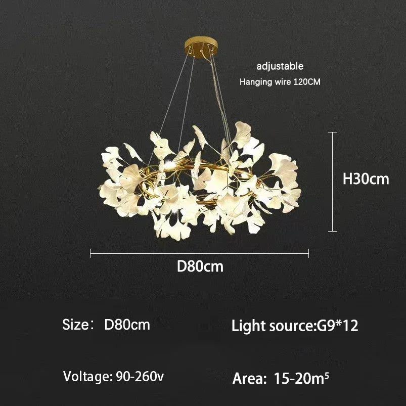 Nordic Ginkgo Branch Leaf Ceiling Chandelier Pendant Lamp for Living Room Home Decor