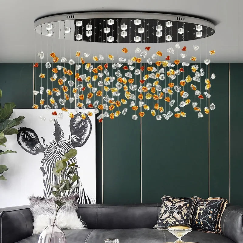 Crystal Dining Chandelier: Elegant Stone Decorative Lighting for Living Room