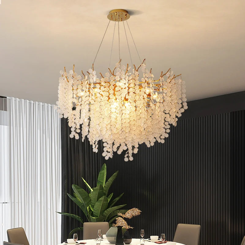 Round Crystal Pendant Chandelier for High-End Luxury Home LED Lighting