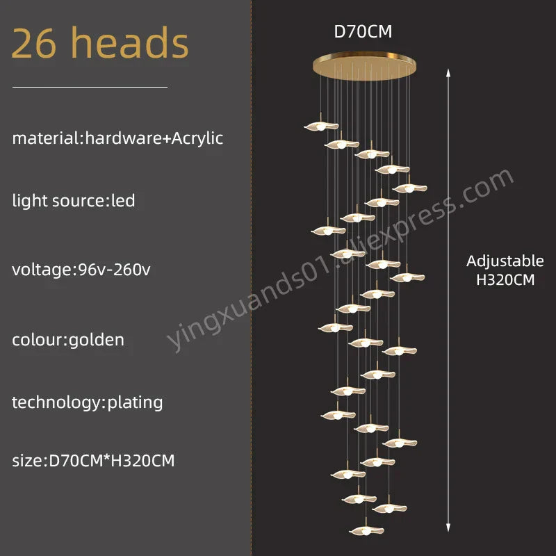 Gold Acrylic Chandeliers LED Pendant Lamp Modern Staircase Living Room Lighting