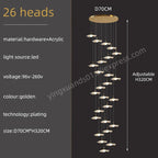 Gold Acrylic Chandeliers LED Pendant Lamp Modern Staircase Living Room Lighting
