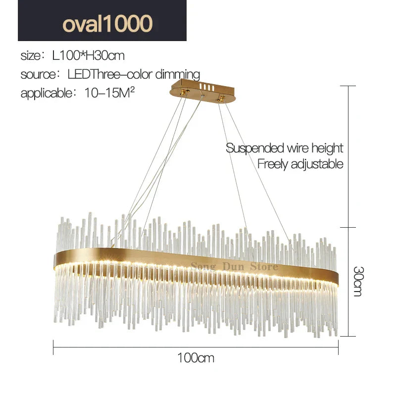 Crystal Rod Round Chandelier: Modern Nordic Light for Living Room, Bedroom, Dining Room, Kitchen