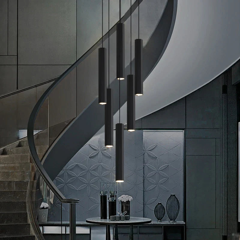 LED Crystal Staircase Chandelier: Nordic Black Indoor Lighting Fixture with Long Hanging Lamp