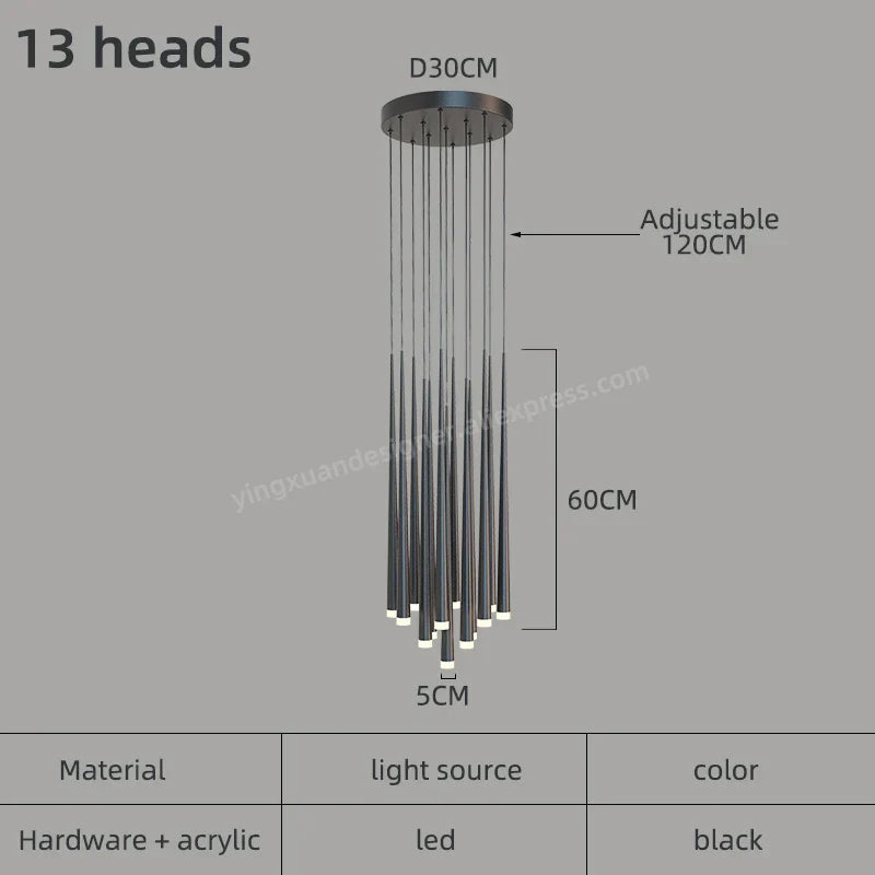 LED Conical Staircase Chandelier Pendant - Modern Duplex Loft Hanging Lights