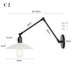 Retro Long Arm Bedside Wall Lamp with Switch - Black