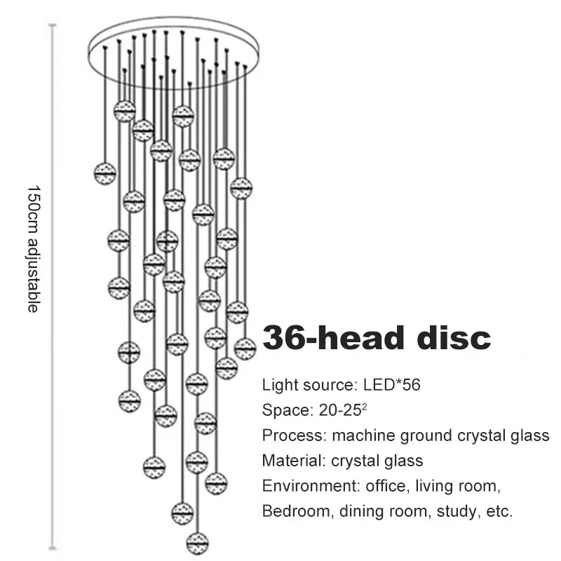 Crystal Ceiling Chandelier for Staircase & Hallway, Elegant Long Cable Pendant Light
