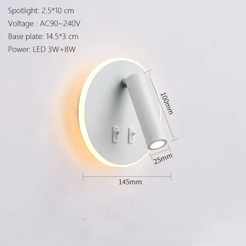 LED Wall Lamp USB Charging Bedroom Hotel Bedside Reading Sconce Switch