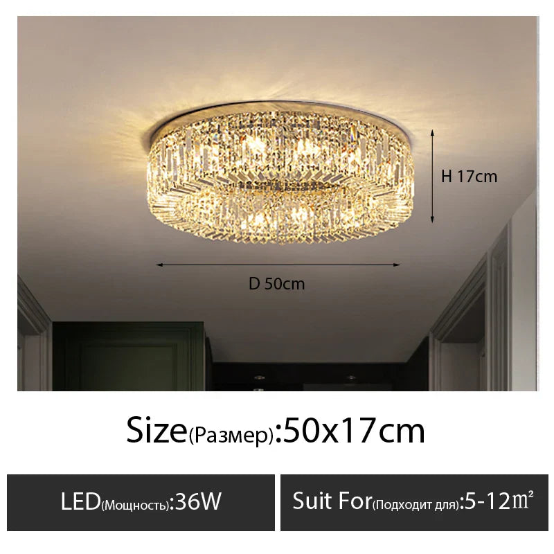 Modern Crystal LED Chandelier Chrome & Gold Ceiling Lamp for Living Room Decor