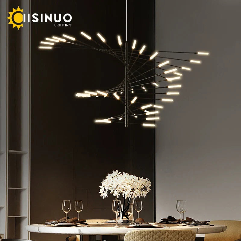 Firework Shape LED Chandelier in Gold and Black for Home Lighting