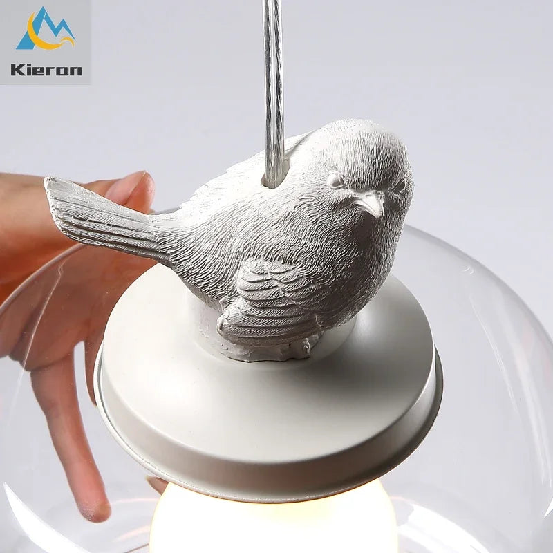 Resin Bird LED Chandelier Glass Pendant Light