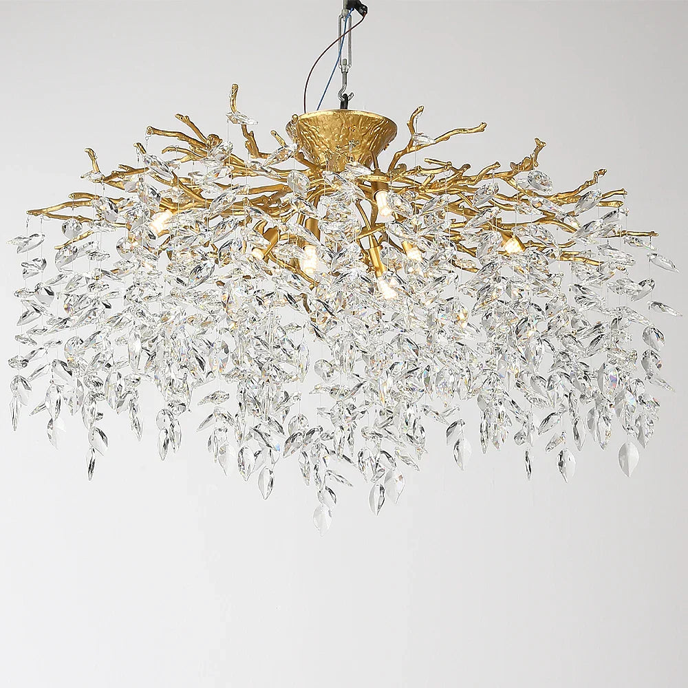 Round Crystal Gold Branch Chandelier for Modern Living Spaces