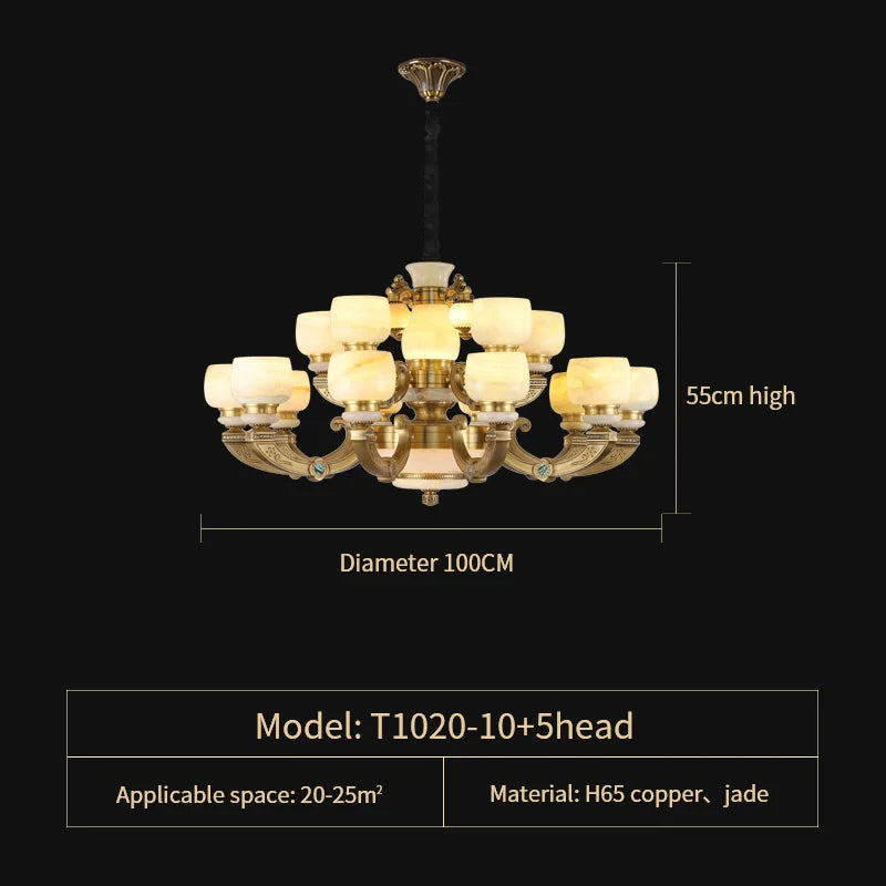 Chinese Jade Chandelier: Elegant All-Copper Lighting for Living Room, Bedroom, Dining Hall