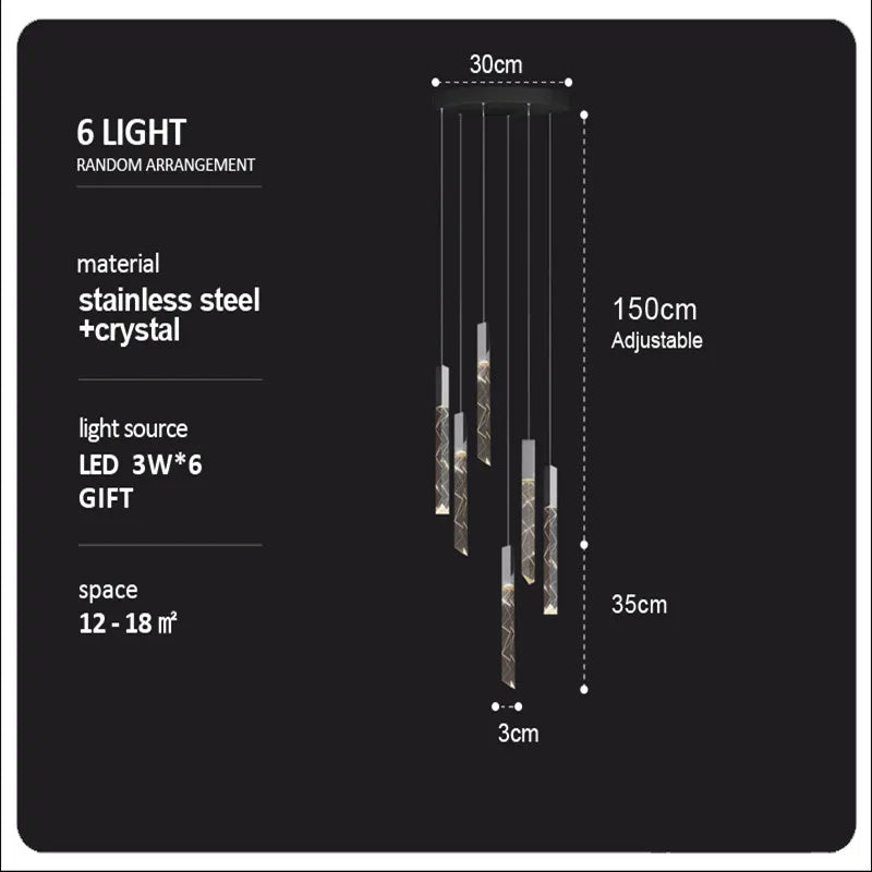 Luxury Crystal Column LED Chandelier Pendant for Staircase Home Decor