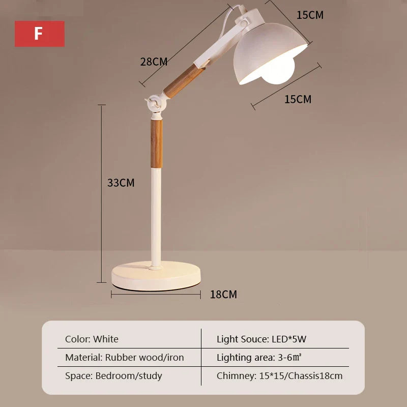 Adjustable Wood Desk Lamp for Children's Study, Office, Bedroom - LED Reading Light