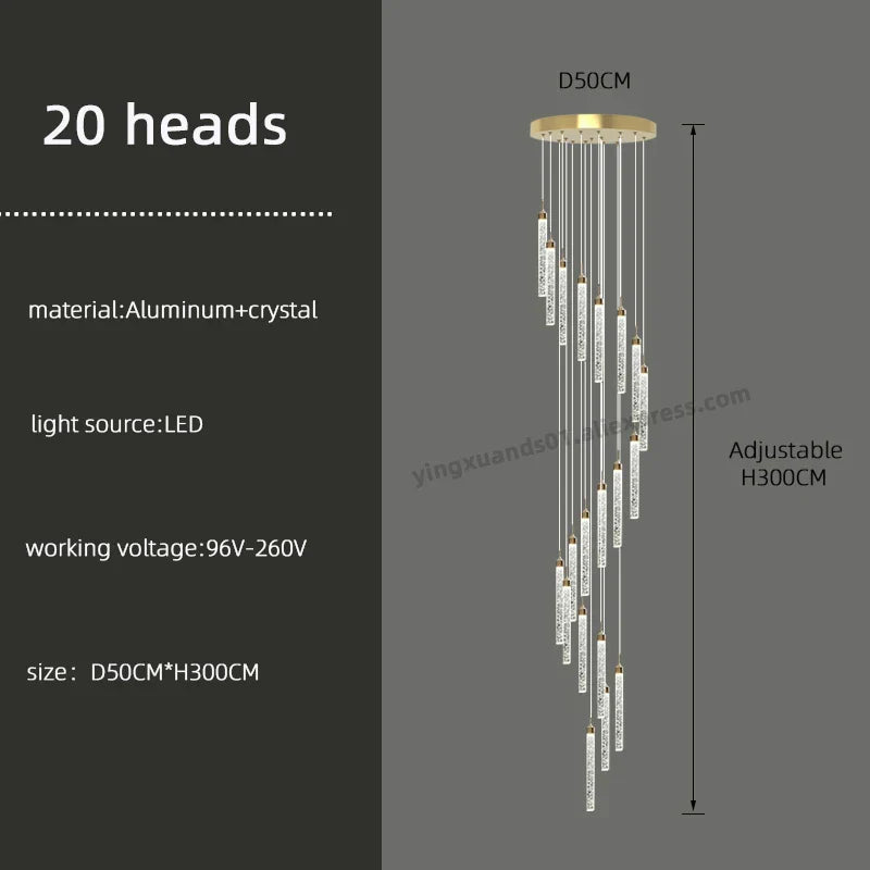 Golden LED Crystal Chandelier for Living Room Staircase
