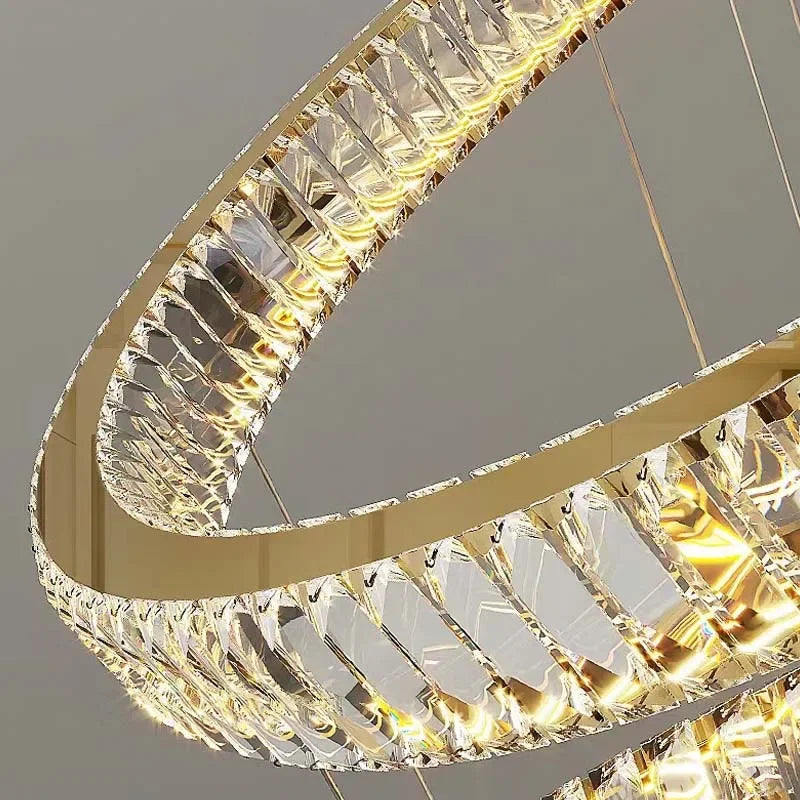 Gold Rings LED Chandelier: Modern Long Villa Staircase Pendant Lighting Fixtures