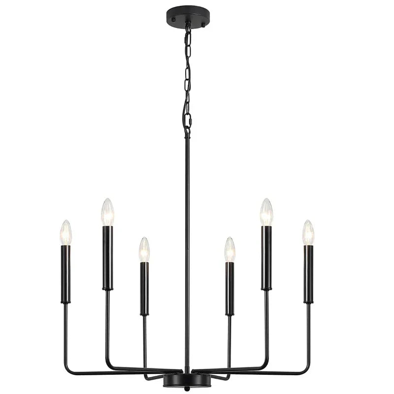 Modern Black Chandelier 6-Light Candle Pendant Light for Dining Room and Kitchen