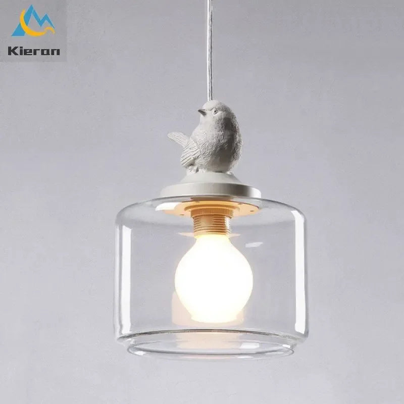 Resin Bird LED Chandelier Glass Pendant Light