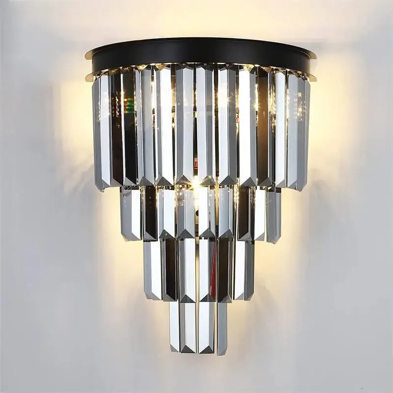 Crystal Gold Black LED Chandelier - Multi-Storey Modern Round Pendant Lamp