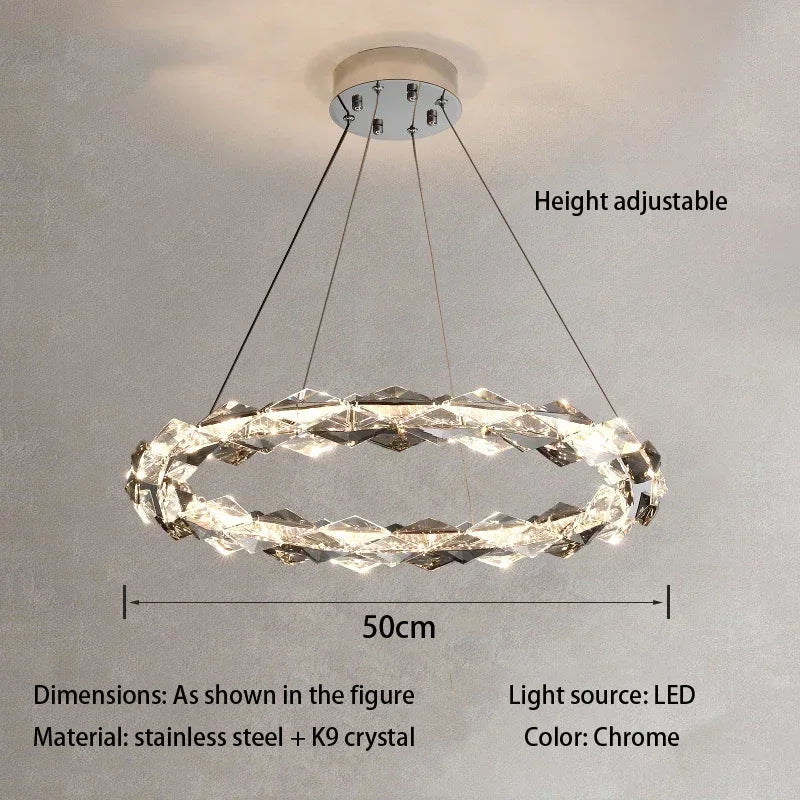 Circle K9 Crystal Pendant Chandelier LED Hall Villa Hanging Light