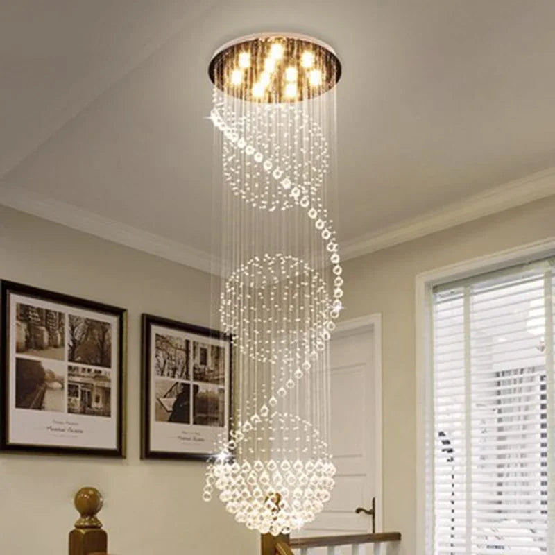 Modern Crystal Chandelier: Large LED Staircase Ball Lustre Light for Living Room & Lobby