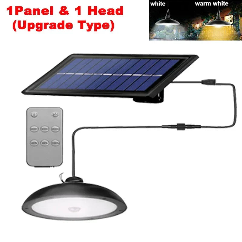 Solar Double-Head Chandelier: Waterproof LED Pendant Light with Remote Control