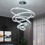 Gold Rings LED Chandelier: Modern Long Villa Staircase Pendant Lighting Fixtures