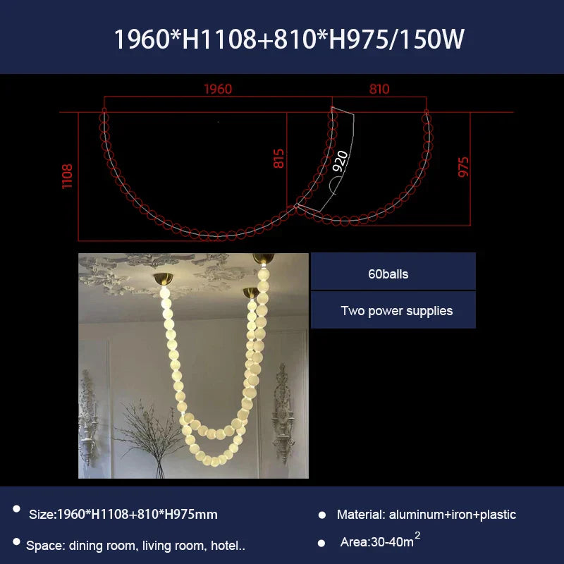 Pearl Necklace Chandelier: Modern Luxury Pendant Light for Living Room, Staircase, Foyer