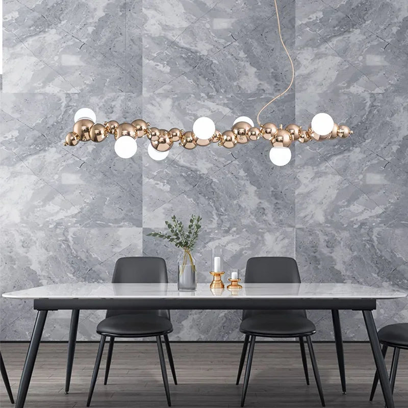 Caterpillar Metal Ball Chandelier: Modern Creative Long Bar Pendant Light for Kitchen Dining Room